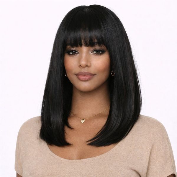 16 Inch Straight Black Wig for Women - Natural Bob Style