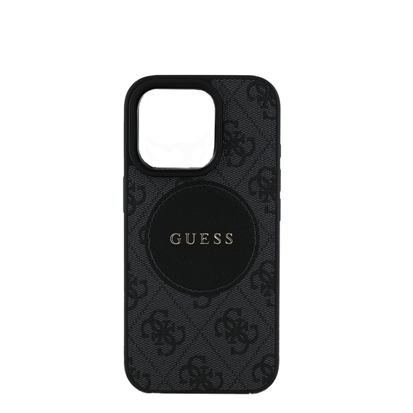 GUESS - Grained Compatible With IPhone 16 Pro Black Case with Round Patch