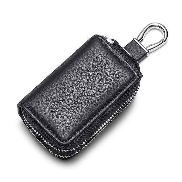 Key Fob Case - Faux Leather, Double Zipper Car Key Holder - Black