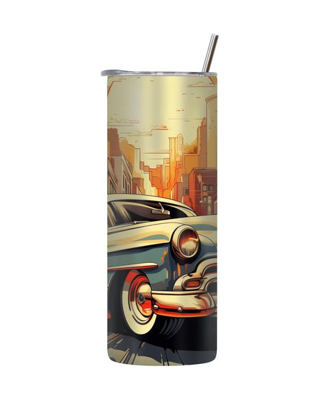 City Fire 20 Oz Tumbler with Lid and Straw Old Vintage Car Graphic Gift 210