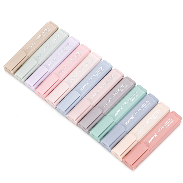 ZEYAR - 12 Cream Colour Highlighter Pen Set, Single Precise Chisel Tip