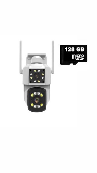 WIFI Dual Lens Waterproof Security Camera With 128GB SD Card