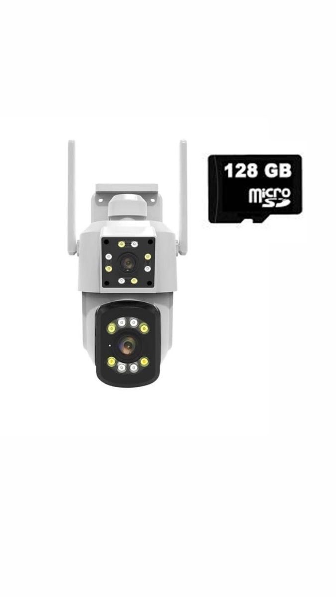 WIFI Dual Lens Waterproof Security Camera With 128GB SD Card