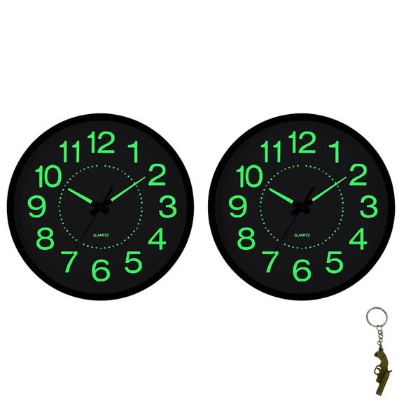 2 Pieces Large Luminous 3D Glow In The Dark Quartz Wall Clock -25cm