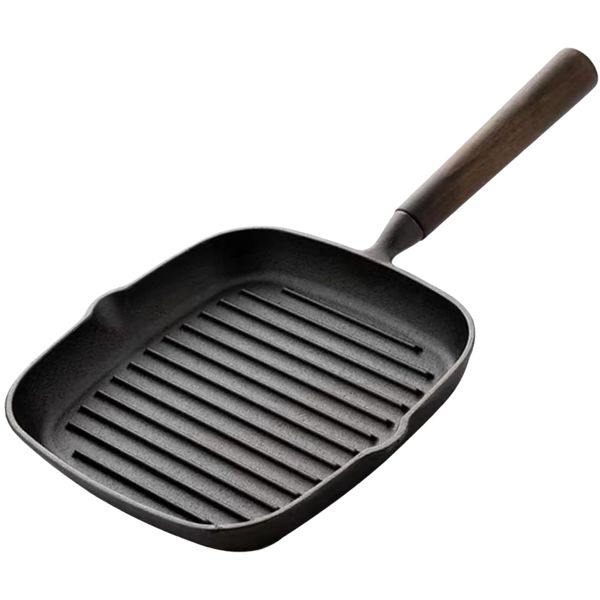 23CM Cast Iron Square Grill Pan With Pour Spouts&amp;Handle For Steak Egg Bacon