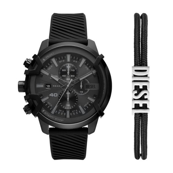 Diesel Griffed Mens Black Rubber Strap Watch-DZ4650SET