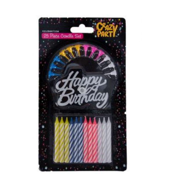 Crazy Party - 12 Pack Candles With Happy Birthday Sign