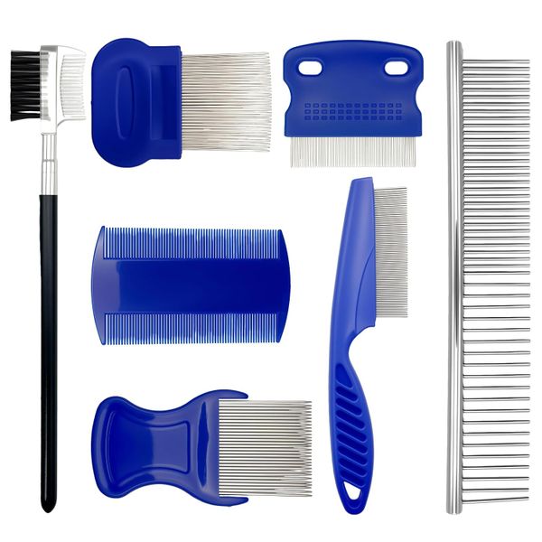 7-Pack Flea Comb Set for Cats and Dogs, Pet Grooming Kit