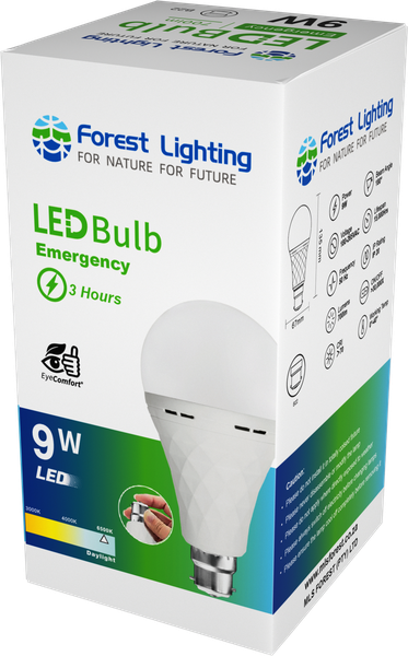 10* Forest Lighting LED Emergency Bulb-9W B22-3Hrs’ Emergency Daylight