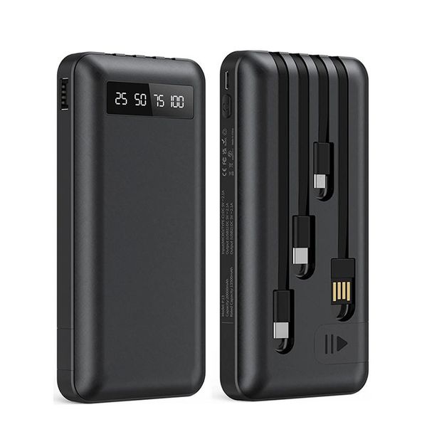 10000mAh Powerbank Portable 4 Output Built In Cable Power Bank Fast Charge