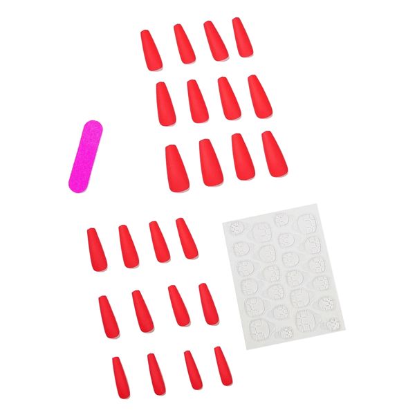 24 Piece Plain Stick On Nail Set- Red