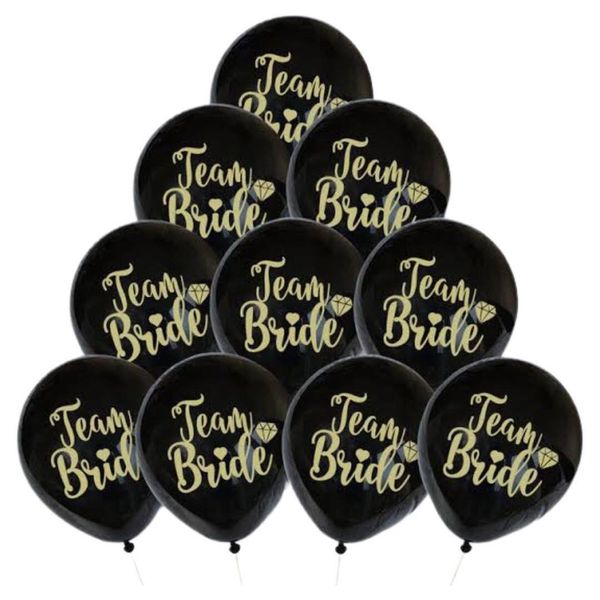 Team Bride Balloon Bouquet Black &amp; Gold -12 Piece