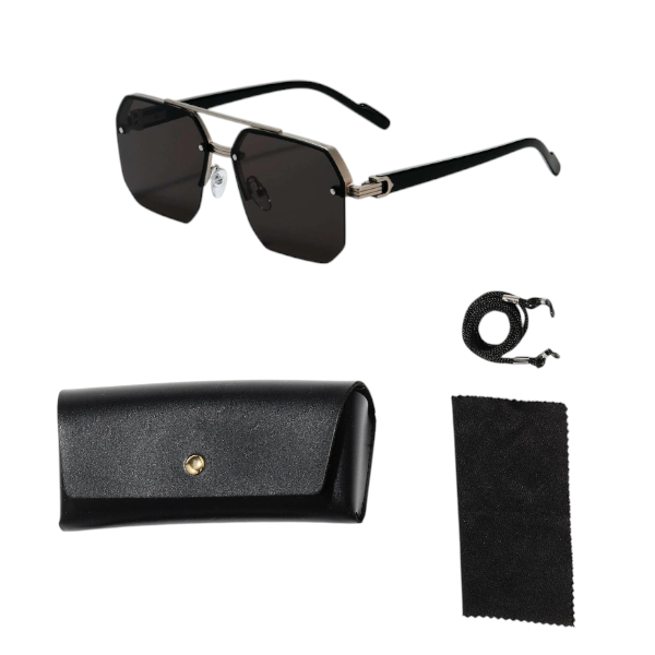 Men's Double Beam Metal Fashion Sunglasses - Black