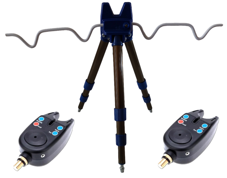 Tripod Fishing Rod Stand with 2fittings &amp; 2alarms - Adjustable Legs - Small