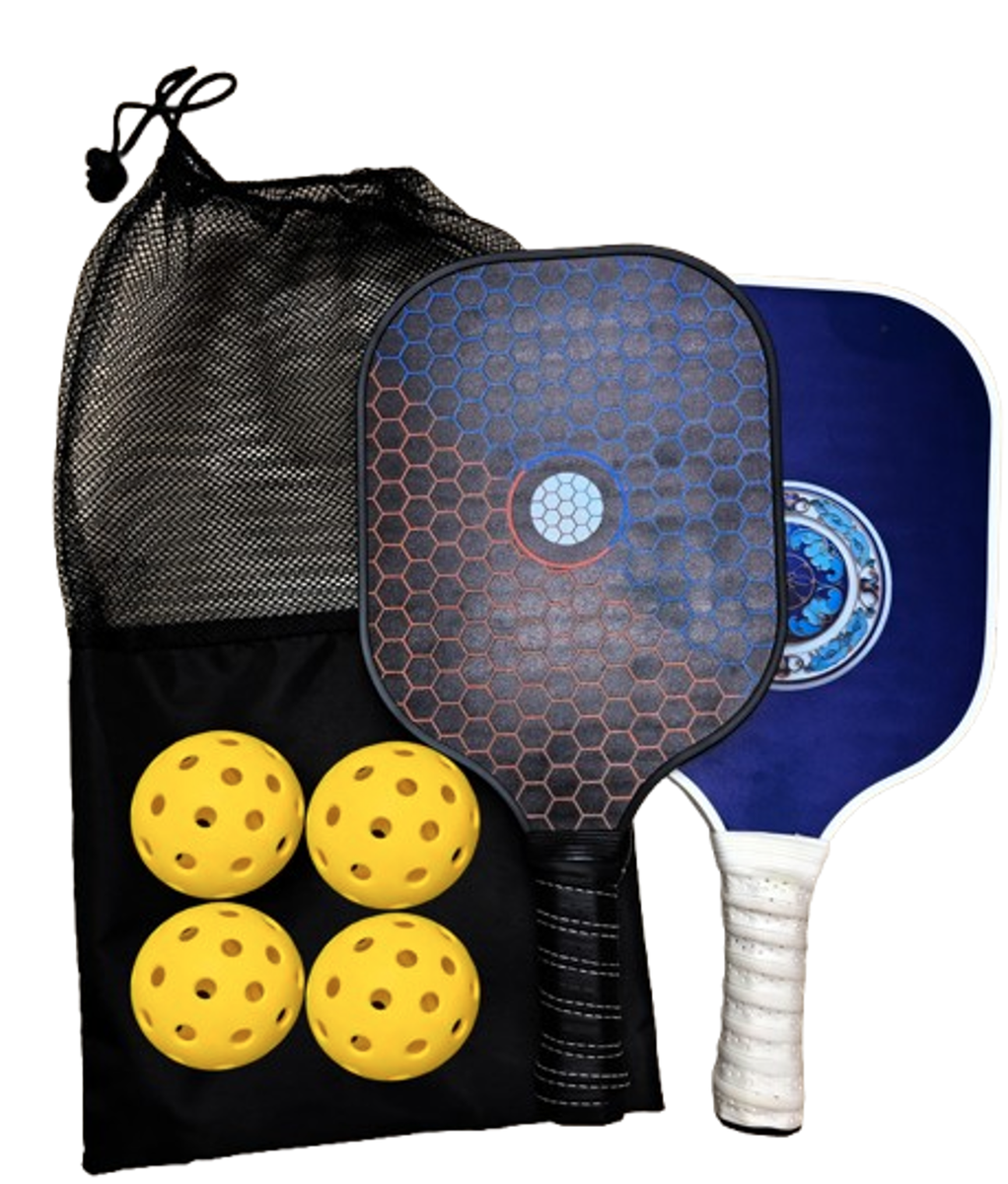 Fiberglass Pickleball Paddles Set of 2 with 4 Pickleballs and Carrying Bag