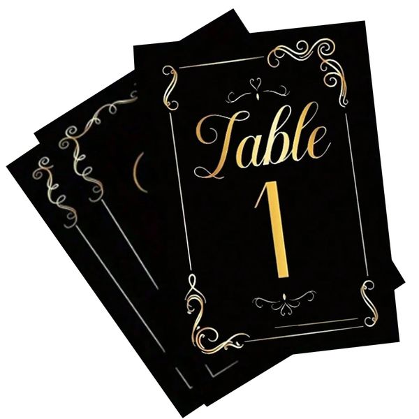 Table 1 - 15 Black and Gold Wedding Cardboard Table Numbers