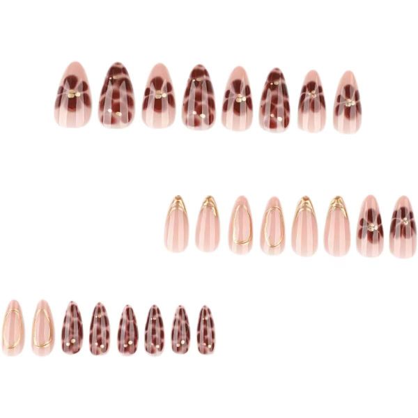 Summer Press on Nails Short Almond 3D Gold French Texture Design