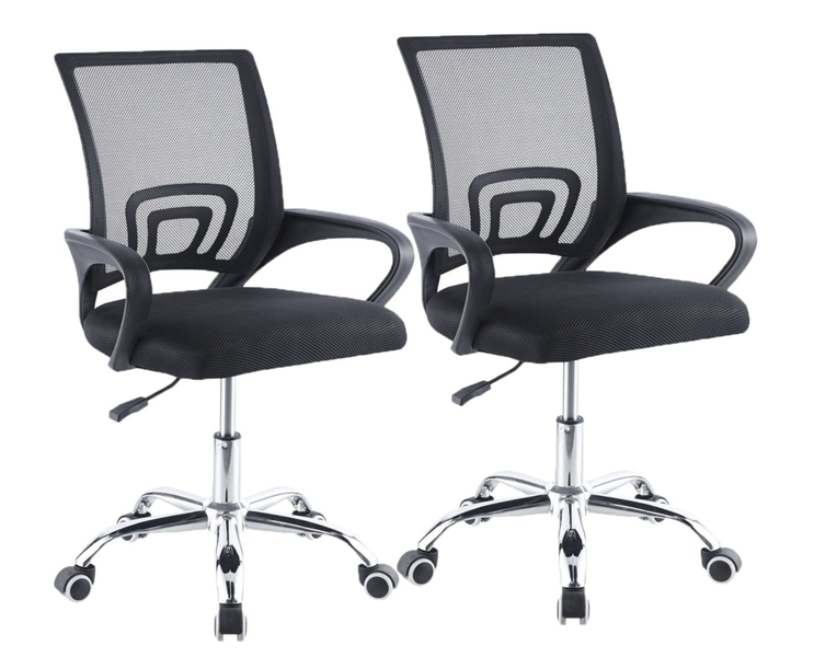 Set of 2 Ergonomic Mesh Office Chairs - Adjustable Swivel with Steel Base