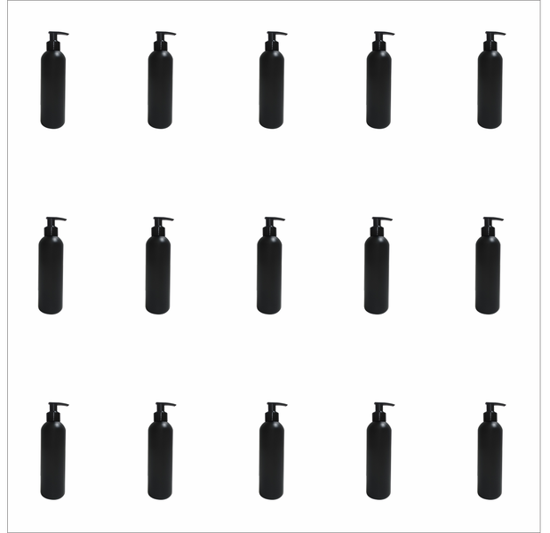 15 x 250ml Black HDPE Lotion Pump Bottles - Refillable &amp; Reusable