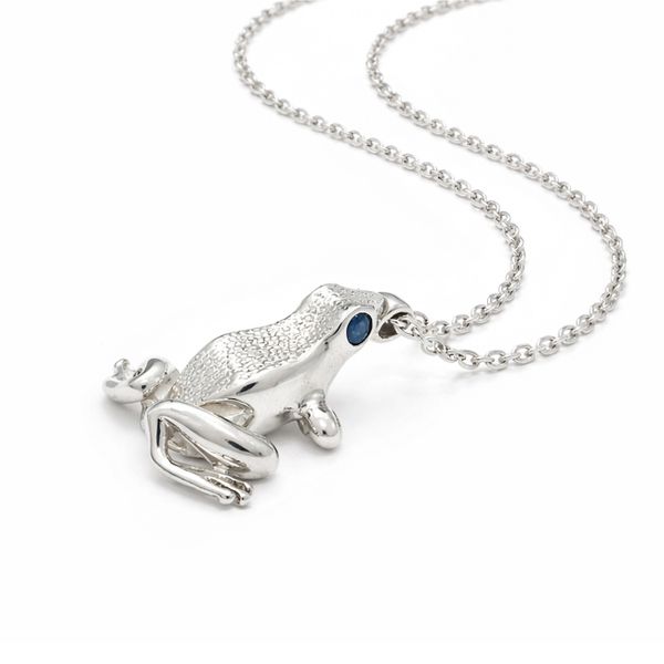 Morrisons Lilly 925 Sterling Silver Blue Sapphire Frog Pendant &amp; Necklace