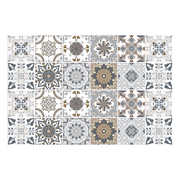 24-piece Moroccan Mandala Wall Stickers - 15x15cm Peel &amp; Stick Vinyl Tile