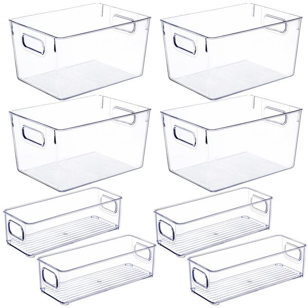 8 Pack Clear Plastic Storage Bins Containers Organisers For Pantry Cabinet