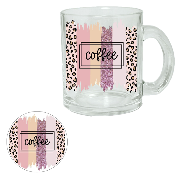 Coffee Animal Print - Clear Glass Printed Mug &amp; Coaster Set