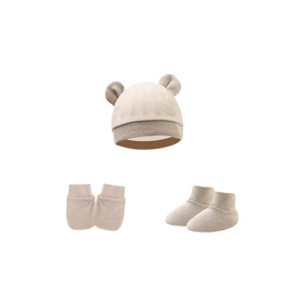 LANCI-Newborn Baby's Basic Set- Hat + Gloves + Socks/Warm Light Gray