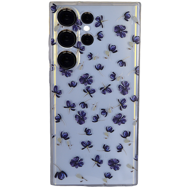 Clear - Phone Case with Dark Blue Flowers &amp; Pro Cam - Samsung S23 Ultra
