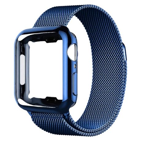 Stainless Steel Braided Strap With Face Cover for Apple Watch - Blue Image