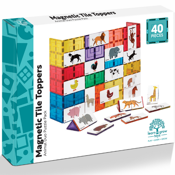 Learn and Grow Magnetic Tile Topper - Animal Duo Puzzle Pack (40 Piece)