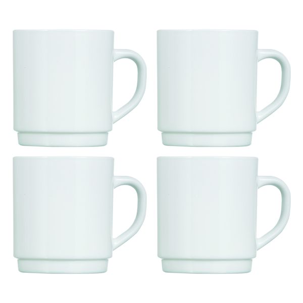Luminarc White Opal Glass Stacking Coffee Mug 4 Pack - 290ml