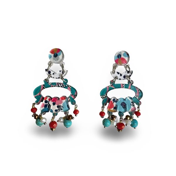 Lilly K Designs - Women Teal and Coral Multicolour 174 Plexiglass Earrings