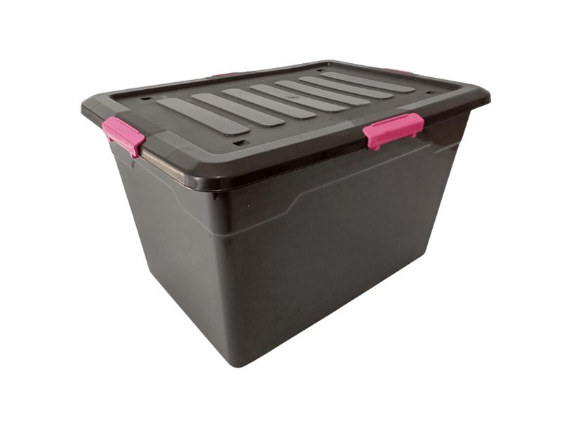 Black Mobile Storage Box with Purple Clips 85L