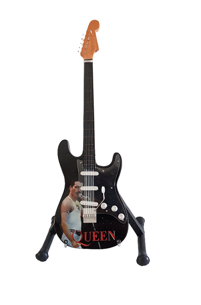 Mini Wooden Guitar Ornament with Stand - Queen/Freddie Mercury