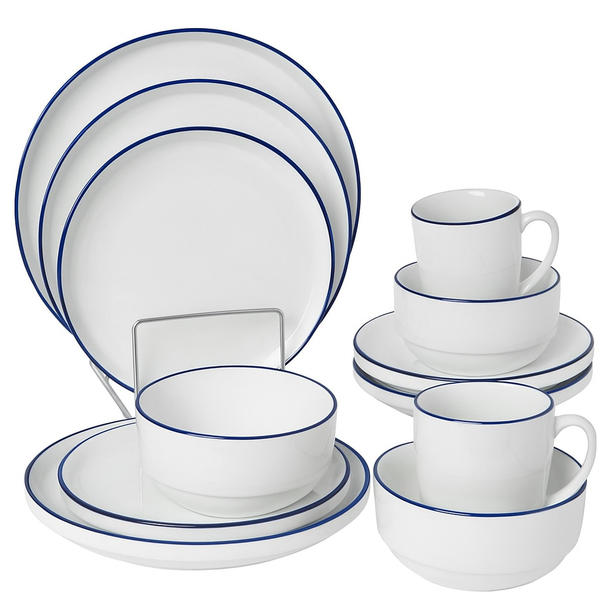 White-Blue Ceramic Dinnerware Set
