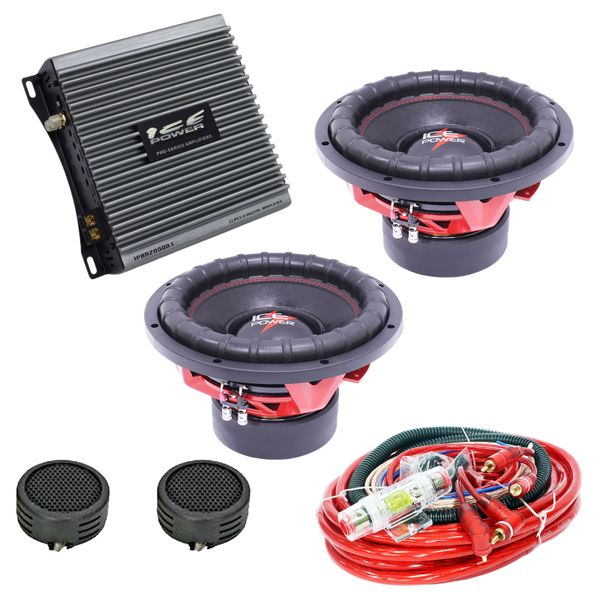 Ice Power Loud DVC Subwoofer Car Audio Combo with 4 Gauge Wiring Kit