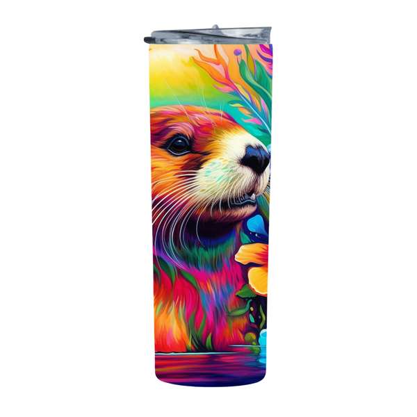 Floral Colorful Beaver With Orchid 20 Oz Straight Skinny Tumbler 001