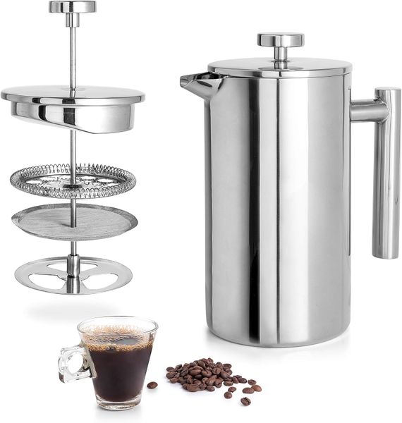ElecTrek-1L Stainless Steel French Press Coffee Maker,Rust-Free, Food Grade