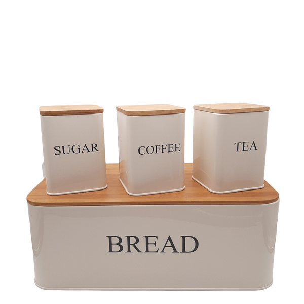 Kitchen Canister Set with Wooden Lids - 4 Piece
