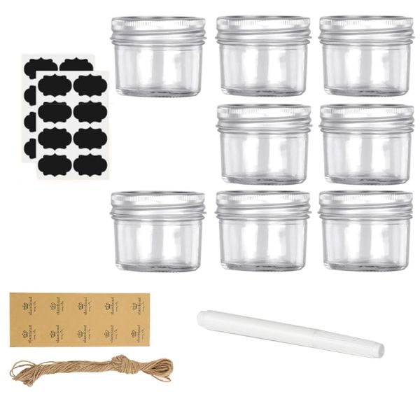 8 Pack Mini Glass Mason Jars with Lids Canning Jars Airtight Metal Covers