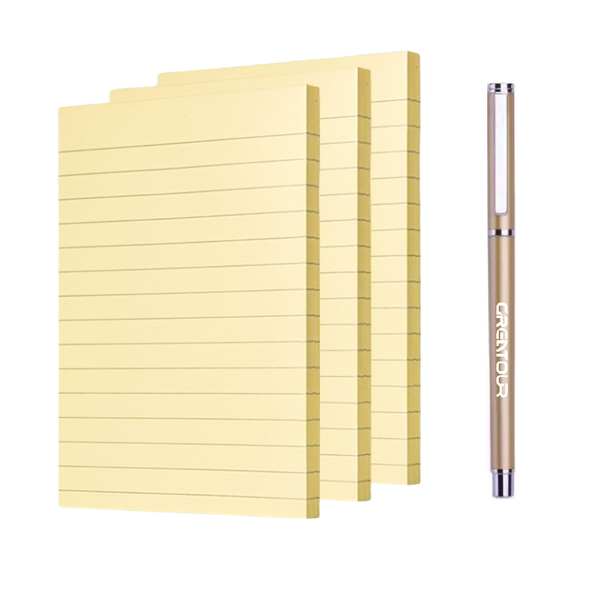 Sticky Notes Lined 15x10cm 100 Sheet Bundle of 3 Pads &amp; Free Rollerball Pen