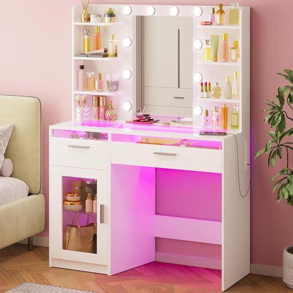 Dressing Table Vanity Desk Storage Cabinet with Mirror and Lights