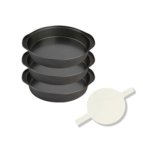 3 Piece Round Cake Pan Nonstick Cake Baking Pans with 50 Piece Parchment Paper