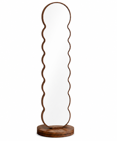 360 Rotating Wavy Full Length Mirror with Coat Rack Stand