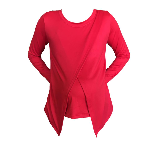 Comfy Maternity &amp; Breastfeeding Tops - Long Sleeve - 2 Pack - Red &amp; Navy