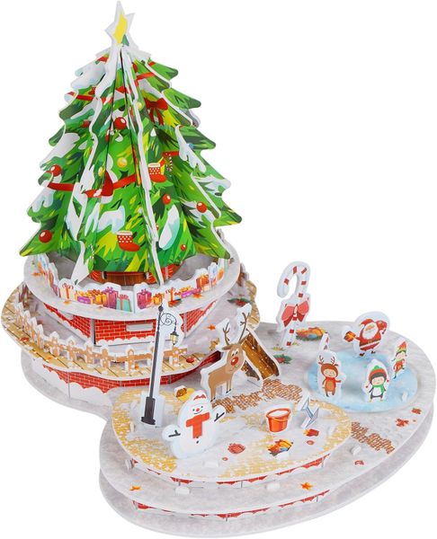 Merry Christmas Playground Tree DIY Jigsaw 3D Puzzle Kit With Music - Set of 46
