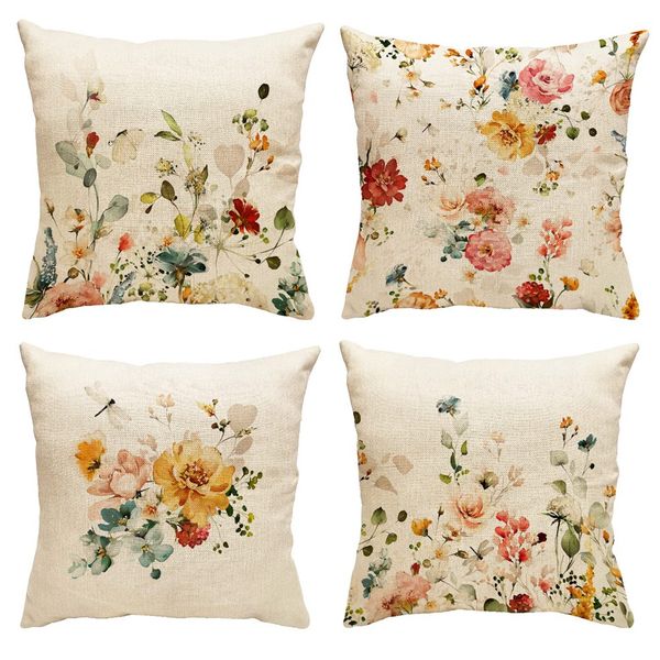 Spring Pillow Covers 18X18 Set Of 4 Farmhouse Throw Pillow