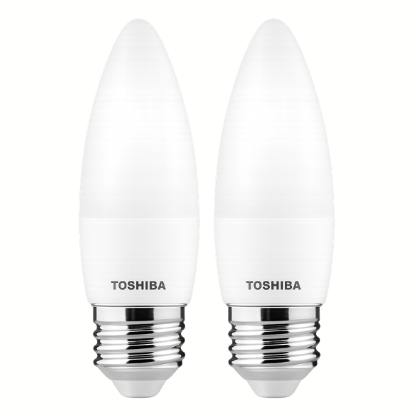 TOSHIBA E27 LED Candle Light Bulb 3W Cool Daylight 6500K - 2 Pack