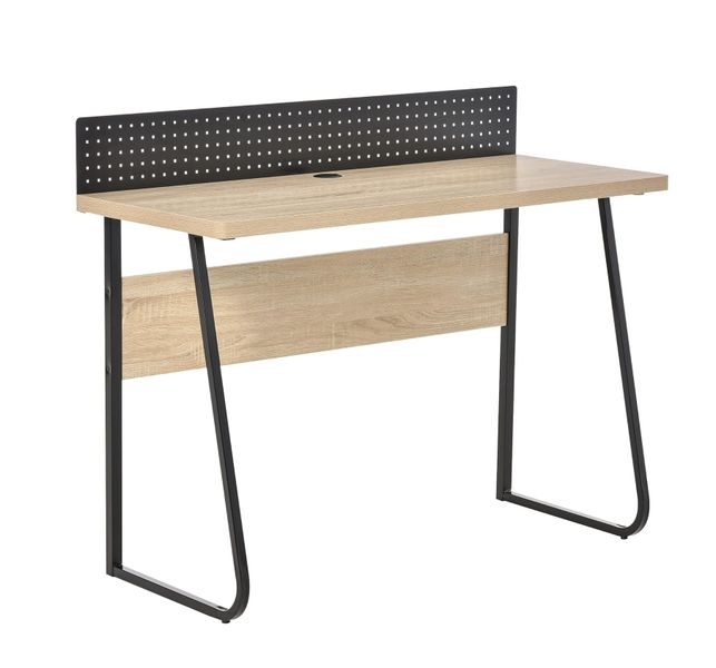 Modern Wood &amp; Metal Desk with Cable Hole and Pegboard